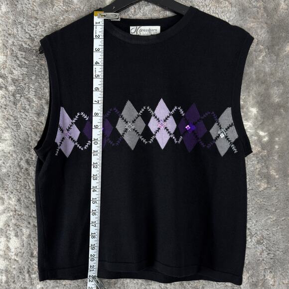 Dressbarn Petite Sz PL Geometric Cotton Blend Sweater Black Sleeveless Crew Neck - Picture 2 of 7